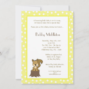 5x7 Yellow Woodland Squirel Baby shower Invitation Kaart