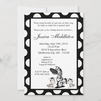5x7 Zebra Mama TWINS Baby shower Uitnodiging