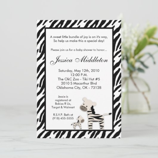 5x7 Zebra Momma en Baby Uitnodiging tot Baby showe (Staand voorkant)