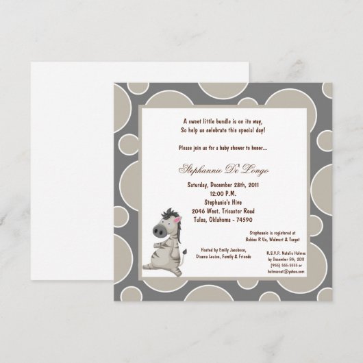 5x7 Zebra Pok-a-Dot Baby shower Kaart (Voorkant / Achterkant)