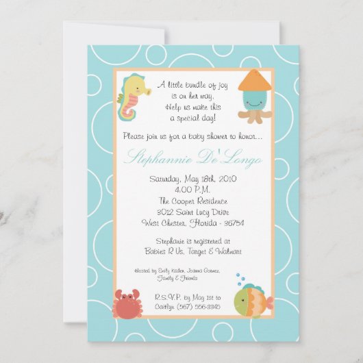 5x7 Zee Life Ocean Fish Baby shower Invitation Kaart (Voorkant)
