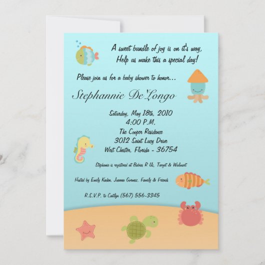 5x7 Zee Life Ocean Fish Baby shower Invitation Kaart (Voorkant)