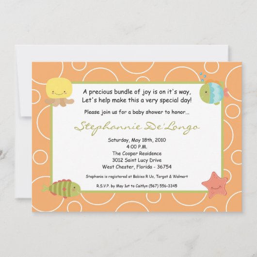 5x7 Zee Life Ocean Fish Baby shower Invitation Kaart (Voorkant)