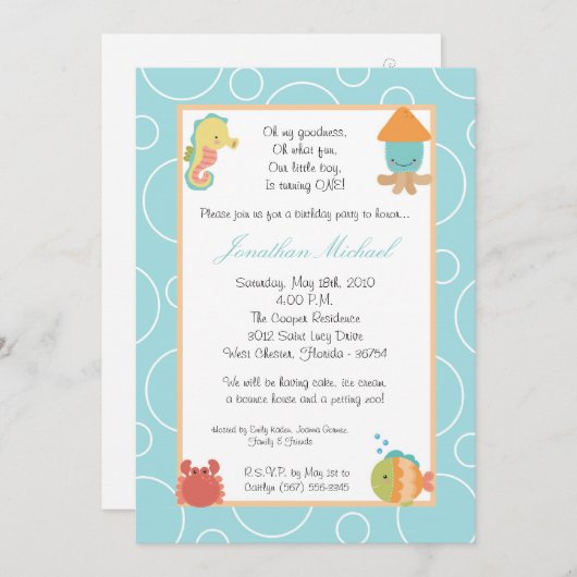 5x7 Zee Life Ocean Fish Birthday Party nodigt uit Kaart (Voorkant / Achterkant)