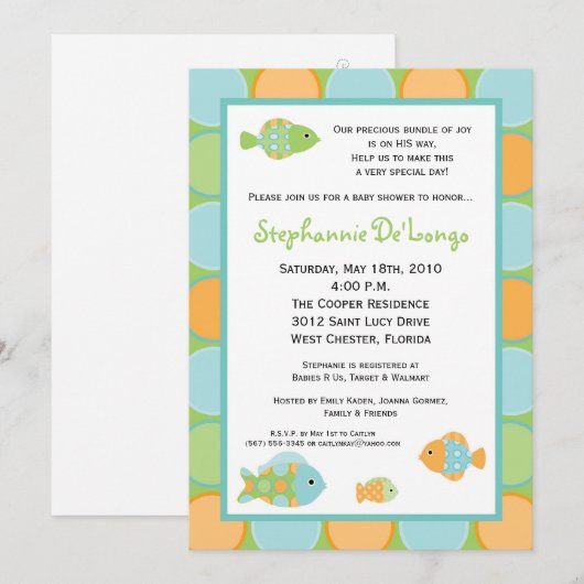 5x7 Zee Ocean Life Fish Baby shower Uitnodiging (Voorkant / Achterkant)