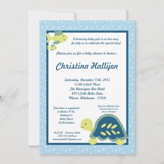 5x7 Zee Turtle Reef Ocean Baby shower Invitation Kaart (Voorkant)
