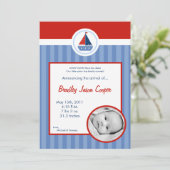 5x7 Zeilboot Naamboot FOTO Geboorteaankondiging Aankondiging (Staand voorkant)