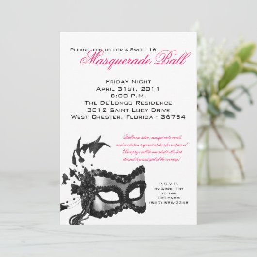 5x7 Zoete 16 Masquerade Ball Birthday Uitnodiging (Staand voorkant)