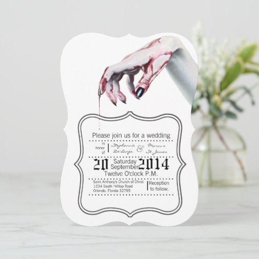 5x7 zombie bloed druppel vampier G Huwelijksuitnod Kaart (Staand voorkant)
