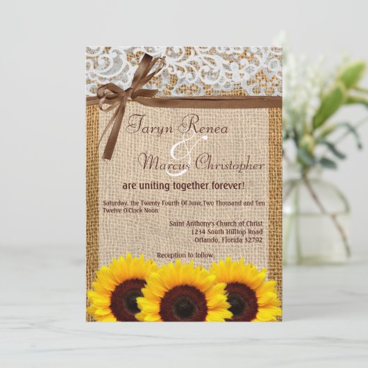 5x7 Zonnebloem Lace Burlap Count Weddenschap Kaart (Staand voorkant)