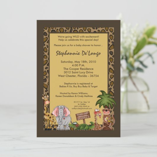5x7 Zoo Safari Giraffe Monk Baby shower Uitnodigin Kaart (Staand voorkant)