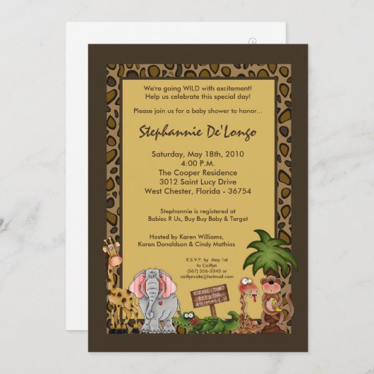 5x7 Zoo Safari Giraffe Monk Baby shower Uitnodigin Kaart (Voorkant / Achterkant)