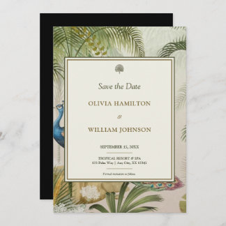 5x7 Zwart Tropische Pauw Palm Wedding Save The Date