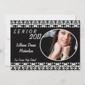 5x7 Zwart Wit Damask Foto Senior Aankondiging (Voorkant)