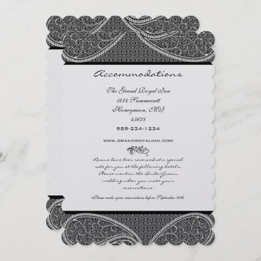 5x7 zwart-wit  Paisley Damask Wedding Kaart (Voorkant / Achterkant)