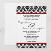 5x7 Zwarte Damast Rode Crim Linnen Trouw Uitnodigi Kaart (Voorkant / Achterkant)