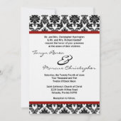 5x7 Zwarte Damast Rode Crim Linnen Trouw Uitnodigi Kaart (Voorkant)