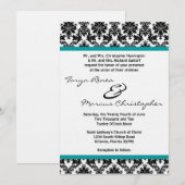 5x7 Zwarte Damast & Turquoise Linnen Trouw Uitnodi Kaart (Voorkant / Achterkant)