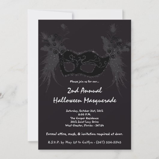 5x7 Zwarte Masquerade Halloween Uitnodiging (Voorkant)