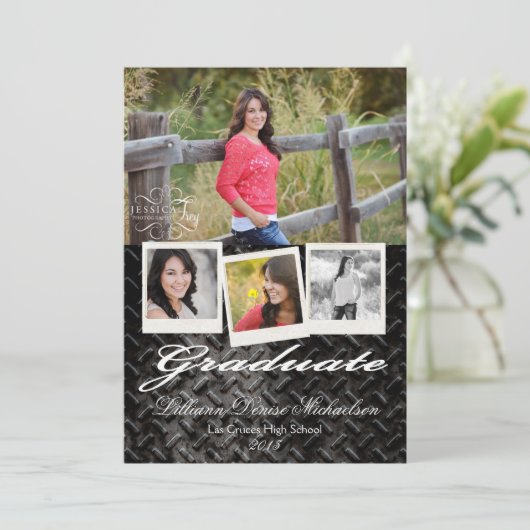 5x7 Zwarte Stalen Aluminium Senior Aankondiging (Staand voorkant)