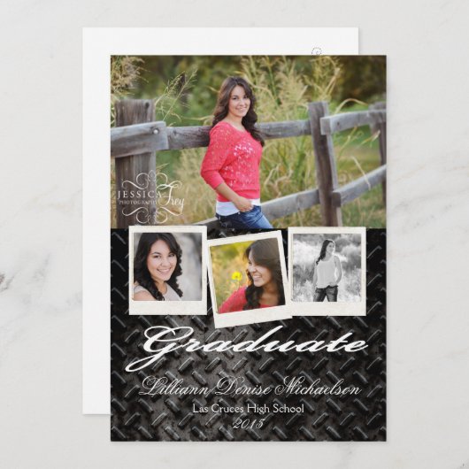 5x7 Zwarte Stalen Aluminium Senior Aankondiging (Voorkant / Achterkant)