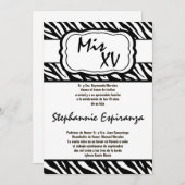 5x7 zwarte Zebra Print Quinceanera 15 Uitnodiging (Voorkant / Achterkant)
