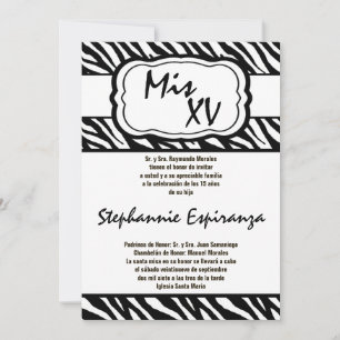 5x7 zwarte Zebra Print Quinceanera 15 Uitnodiging
