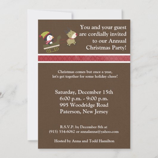 5x7Penguin/Reindeer Kerstgames Uitnodiging (Voorkant)