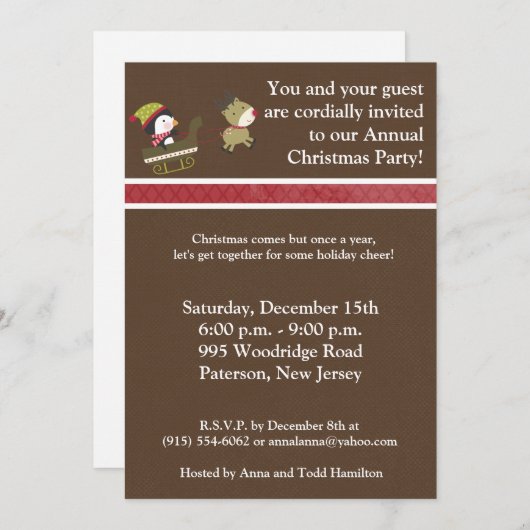 5x7Penguin/Reindeer Kerstgames Uitnodiging (Voorkant / Achterkant)