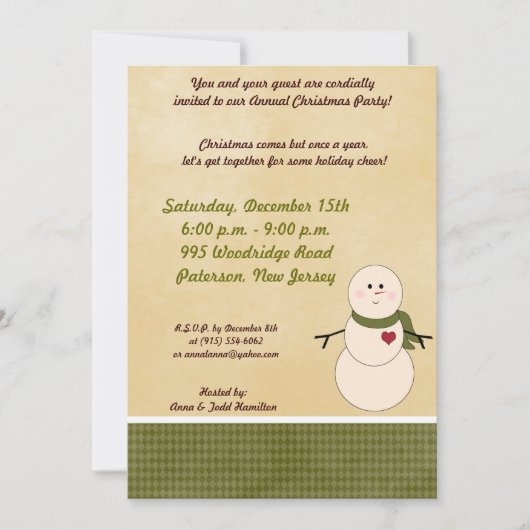 5x7Rustic Snowman met Scarf Uitnodiging (Voorkant)