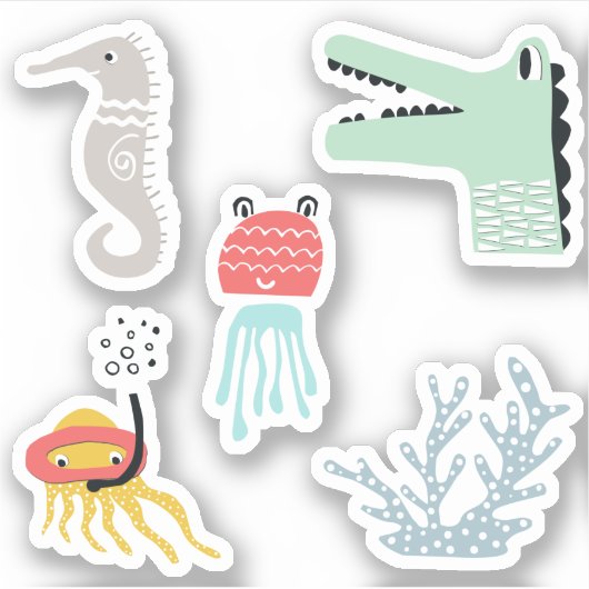 5x Ocean doodle scene sticker (Voorkant)