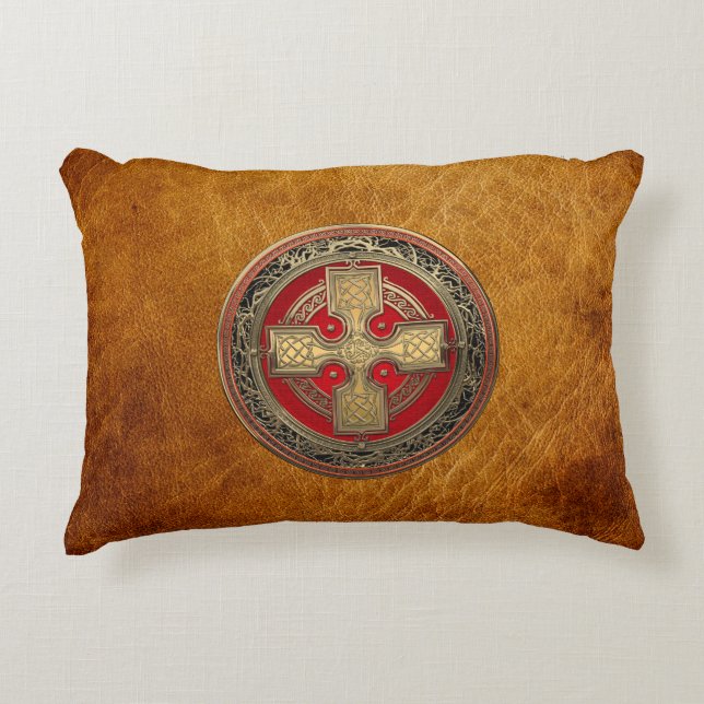 [600] Ancient Celtic Sacred Gold Knot Cross Accent Kussen (Voorkant)