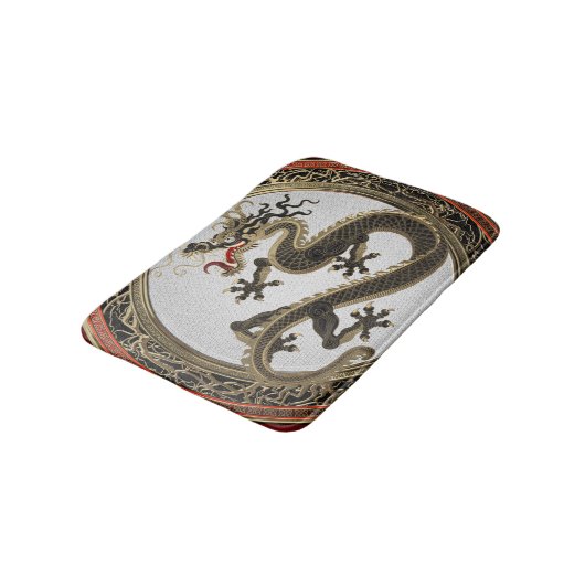 [600] Black and Gold Sacred Eastern Dragon Badmat (Gekanteld)