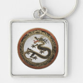 [600] Black and Gold Sacred Eastern Dragon Sleutelhanger (Voorkant)