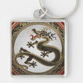 [600] Black and Gold Sacred Eastern Dragon Sleutelhanger (Voorkant)