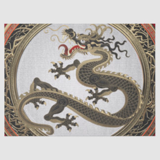 [600] Black and Gold Sacred Eastern Dragon Tissuepapier