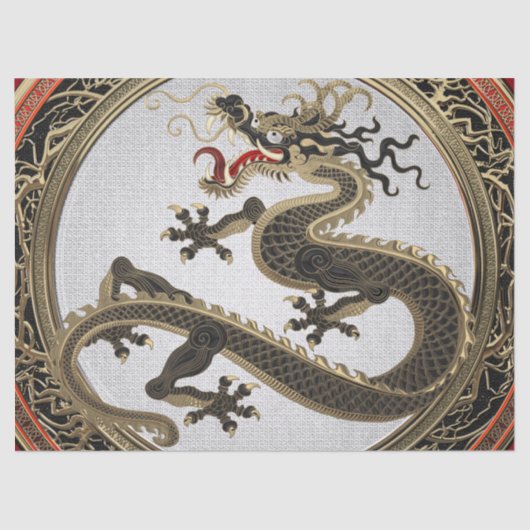 [600] Black and Gold Sacred Eastern Dragon Tissuepapier (Voorkant)