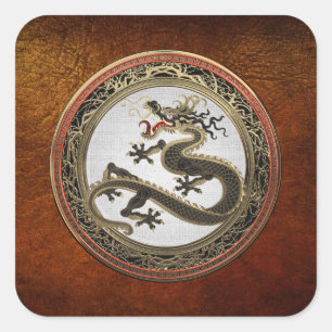 [600] Black and Gold Sacred Eastern Dragon Vierkante Sticker