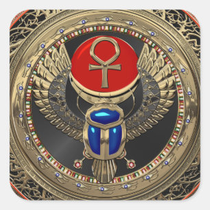 [600] Goud - Egyptisch gekonkel met Ankh Vierkante Sticker