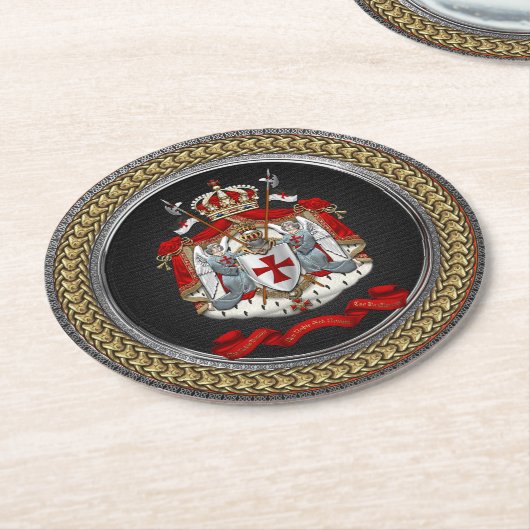 [600] Knachten Templar Coat of Arms Ronde Kartonnen Onderzetter (Gebogen)
