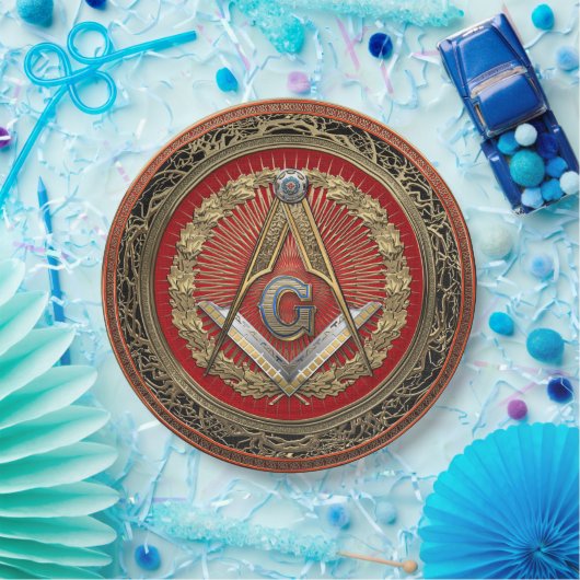 [600] Master Mason - Gold Square & Compass Papieren Bordje (Feest)