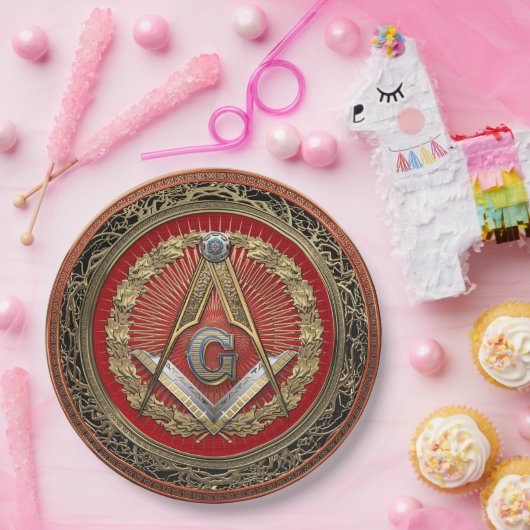 [600] Master Mason - Gold Square & Compass Papieren Bordje (Feest)