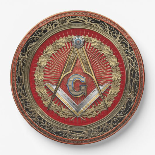 [600] Master Mason - Gold Square & Compass Papieren Bordje (Voorkant)