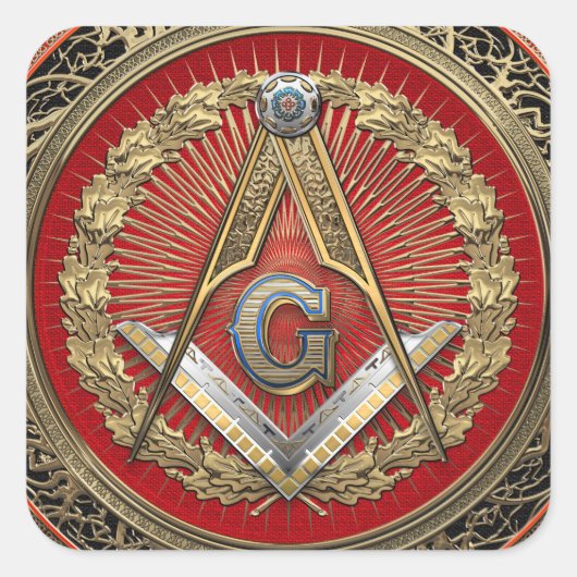 [600] Master Mason - Gold Square & Compass Vierkante Sticker (Voorkant)