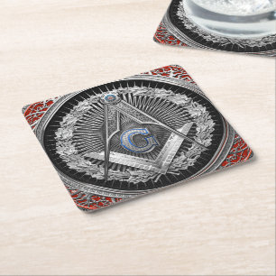 [600] Master Mason - Silver Square & Compass Kartonnen Onderzetters