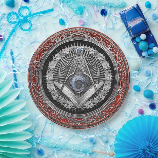 [600] Master Mason - Silver Square & Compass Papieren Bordje (Feest)