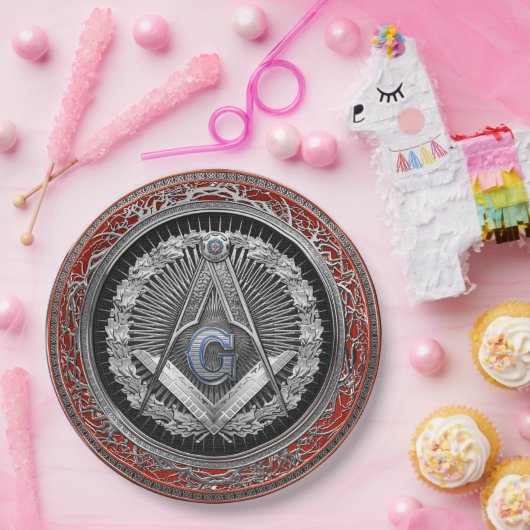 [600] Master Mason - Silver Square & Compass Papieren Bordje (Feest)