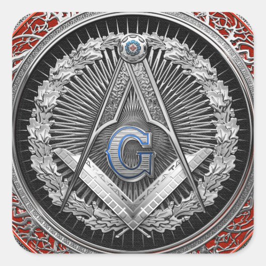 [600] Master Mason - Silver Square & Compass Vierkante Sticker (Voorkant)