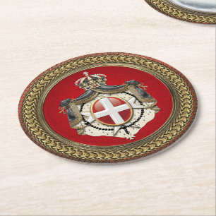 [600] Orde van Malta - Wapenschild SMOM Ronde Kartonnen Onderzetter
