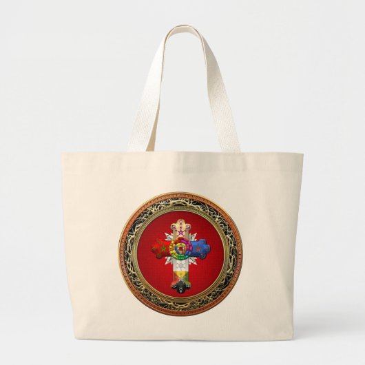 [600] Rosy Cross (Roos Croix) op Red & Gold Grote Tote Bag (Voorkant)